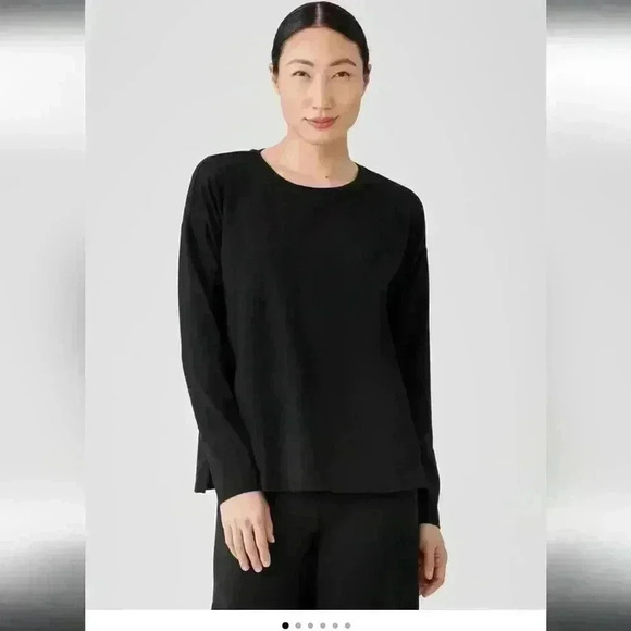 Eileen Fisher Stretch Jersey Knit Side zip box  top Long Sleeve Crew neck size s - Picture 1 of 10